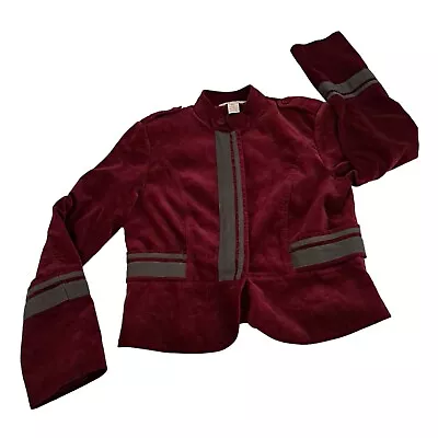 Sundance Velveteen Furlough Jacket Womens Medium Burgundy Velvet Military Blazer • $29.93