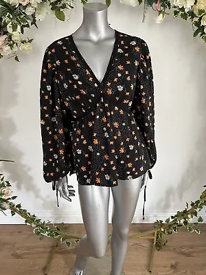 $23.72 • Buy Boohoo Blouse Plus Size 16 & 22 Black Floral Spot Woven Trim Smock Top New LT29