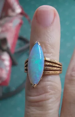 Vintage 14k Gold Large Marquis Opal Ring Very Special Colors • $399.95