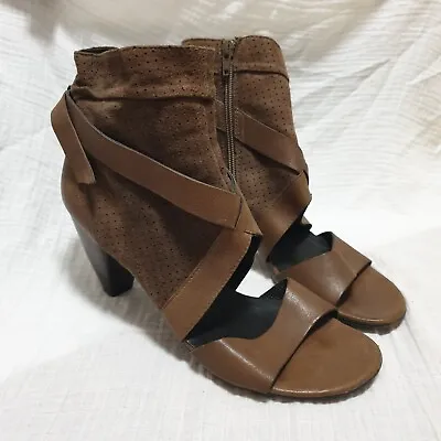 Paul Green Ladies Brown Suede Leather Tassel Wrap Tye Zip Heels Shoes • $24