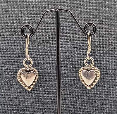 Vintage Sterling Silver Mexico Heart Ball Beads Hook Thick 925 Earrings - 11.4g • $29.69