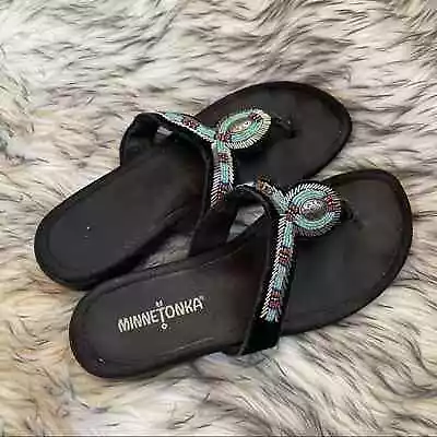 Minnetonka Beaded Leather Sandals Black • $20