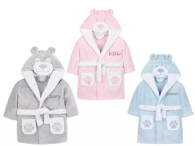 Personalised Baby Teddy Dressing Gown Blue Grey 6 Months To 24 Months Sale Price • £12.50