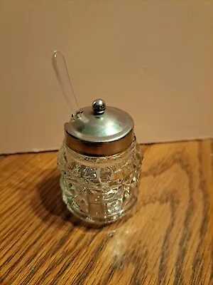 Vintage MCM Glass Condiment Jar With Spoon • $10