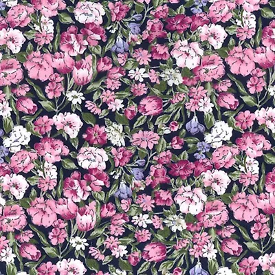 100% Cotton Quality Craft Fabric By The Metre Fat Quarter Floral Navy Ivory Pink • £4.50