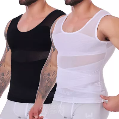 Men Compression Shirt Slimming Vest Tummy Control Gynecomastia Tank Top Shaper • £6.79