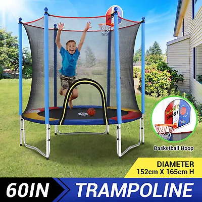 $167.95 • Buy Genki 60IN Kids Trampoline Round Enclosure Safety Net Spring Jumping Basketball