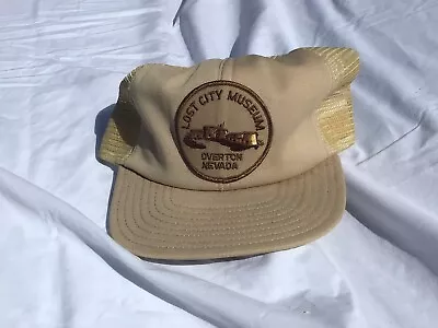 Overton Nevada Lost City Museum Patch Mesh SnapBack Trucker Hat Tan Vintage USA • $18