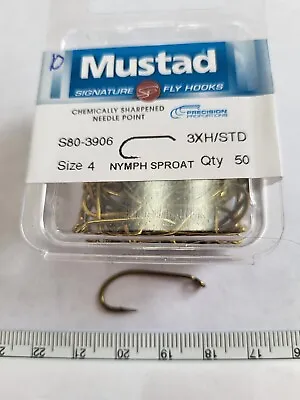 Mustad  Nymph Sproat  S80-3906  3XH/STD  Qty 50  Size # 4  Fly Tying Hooks • $7.98