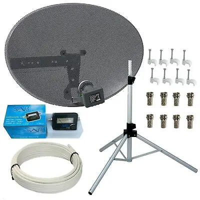 £59.99 • Buy 60cm Dish Quad LNB & Tripod + Satellite Finder 5m White RG6 Coax Cable For Sky