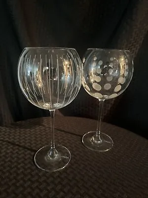 Mikasa Cheers Balloon Goblet Red Wine Glass Etched Swirl Line Crystal Set Of 2 • $39.99