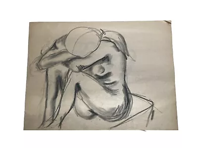 Vtg Charcoal Pastel DRAWING Profile SKETCH Nude PORTRAIT Unframed 1970's (A3) • $39.99