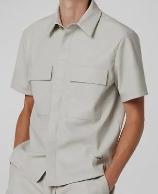 $255 Hudson Men's White Faux-Leather Button-Up Short-Sleeve Overshirt Size M • $81.98