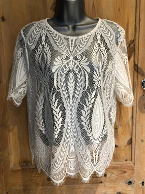 £14.99 • Buy ZARA Ladies Cream Lace Top With Eyelash Scalloped Edges Size 14