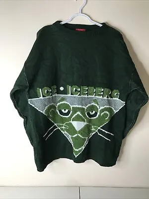 Vintage Ice ICEBERG Pink Panther History Made In Italy Wool Knit Green XL • $124.85