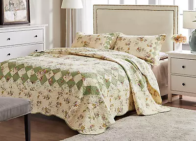 Bliss 100% Cotton Authentic Patchwork Quilt Set Twin/Twin XL Ivory • $70.66