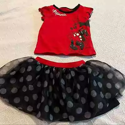 Disney Minnie Mouse Fluffy Tutu Skirt & Short Sleeve Top Outfit Size 2T • $12.59