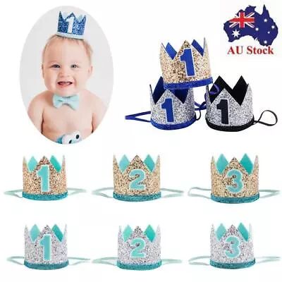 1st -3th Baby Girl Boy Birthday Crown Hat Headband Hair Accessories Party Decor • $13.20