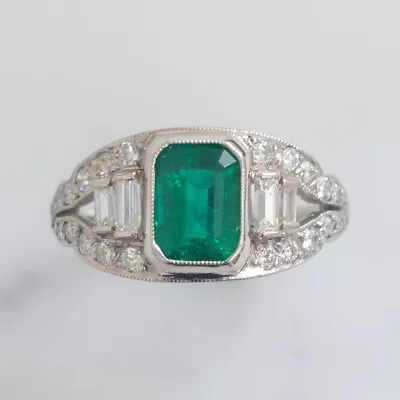 Vintage Emerald Engagement Ring 14k White Gold 1.20Ct Green CZ Emerald Gift Her • $306.73