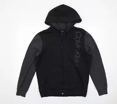 Calvin Klein Mens Black Cotton Full Zip Hoodie Size M • £10.25
