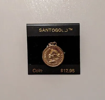Vintage Santogold Gold Coin Pendant Jewel Charm Necklace • $3.99