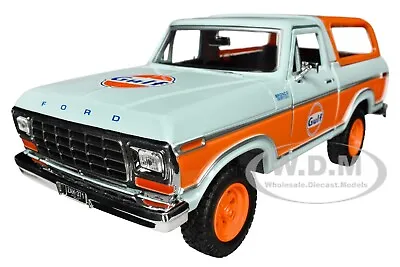 1978 Ford Bronco Light Blue & Orange  Gulf Oil  1/24 Diecast By Motormax 79662 • $23.99