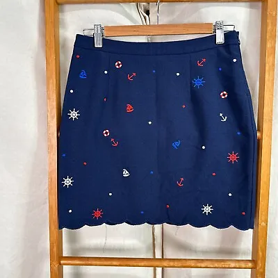 Dangerfield Skirt Womens 10 Blue Nautical Sailor Print High Rise Mini Pencil • £15.72