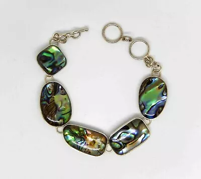 LUCORAL Sterling Silver 925 LUC Multi Shape MODERN Abalone Link 7 To 8  Bracelet • $19.98