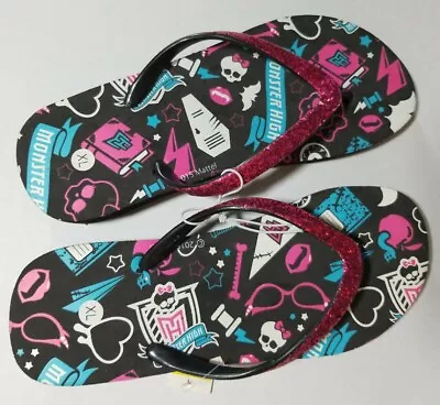 NWOT GIRLS SIZE XL 4/5  MONSTER HIGH WEDGE FLIP FLOPS (YOUTH SIZE) Glitter Strap • $9.99