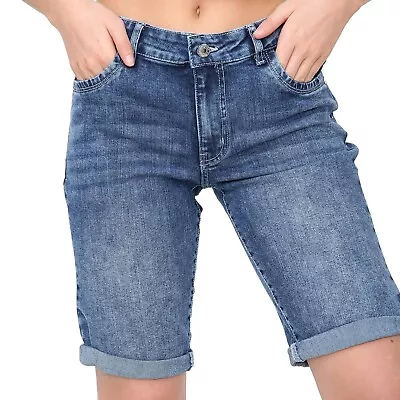 Womens Vintage Denim Mid Waist Floral Capri Shorts Ladies Ripped Cropped Jeans  • £14.99