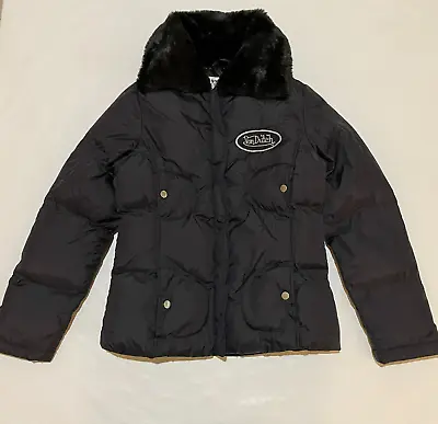 Von Dutch Puffer Jacket Womens S Large Black Full Zip Faux Fur Collar Waterproof • $67.95