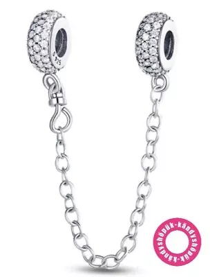 Sparkling Safety Chain Charm Bead For Bracelet S925 Sterling Silver • £10.99