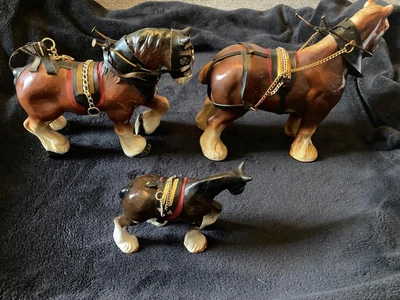 £15 • Buy Vintage Ceramic  Shire Horse Figures With Straps & Chains, 3 Set