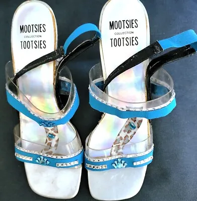Mootsies Tootsies Sandals Silver Clear Strappy Buckle Size 7 • $8.16