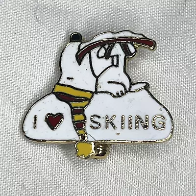 Snoopy Pin I Love Skiing Vintage Enameled Badge Peanuts Animated Comics • $16.99