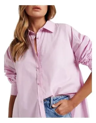 $25 • Buy Forever New Hadley Oversized Poplin Shirt Pink / Lilac Size 14