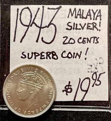 1943 Malaya 20 Cent Silver World Coin. (Superb Coin) ENN Coins • $19.95
