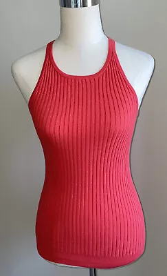 Moda International Womens Racerback Tank Sz S Orange Ribbed Stretch • $17.45