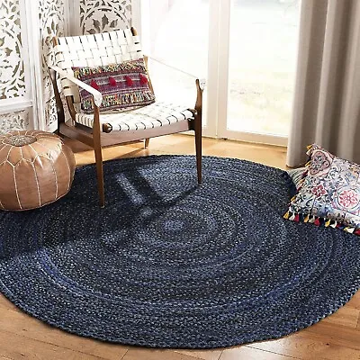 Rug 100% Cotton Round Natural Reversible Braided Rug Home Decor Rustic Look Rug • $121.49