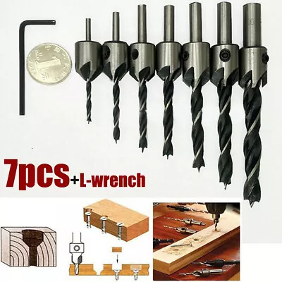 Wood 5 Flute HSS Countersink Drill Bit Set 3 4 5 6 7 8 10mm Carpentry Tool 7Pcs • £4.89