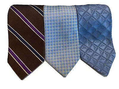  Lot Of 3 Mens Dress Suit 100% Silk Ties Blue And Brown • $15.26