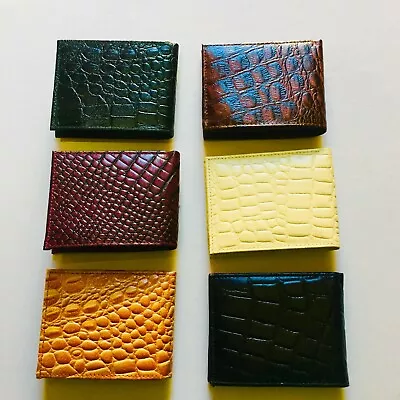 Men's Crocodile Leather Bi-fold Wallets BlkD.GreenCreamW.Red BrwnTangBlue  • $10.99