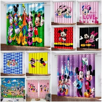 Mickey Minnie Mouse Made Pair Thick Thermal Blackout Curtains Ring Top Eyelet UK • £29.47