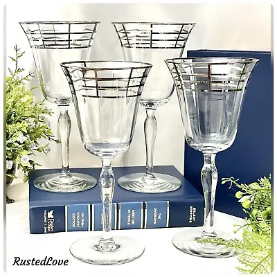 $88 • Buy Vintage Morgantown Lattice Water Glass Vintage Blown Glass USA Platinum Trim 4