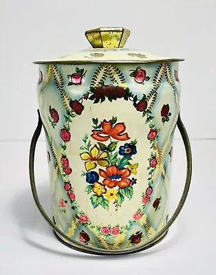 Vintage Metal Murray Allen Regal Crown Confection Tin Canister Floral England 7” • $12.11