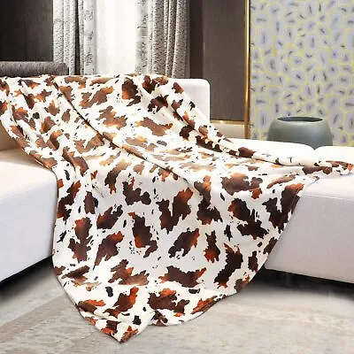 Brown Cow Print Twin Fleece Blanket - 60x80 • £18.26