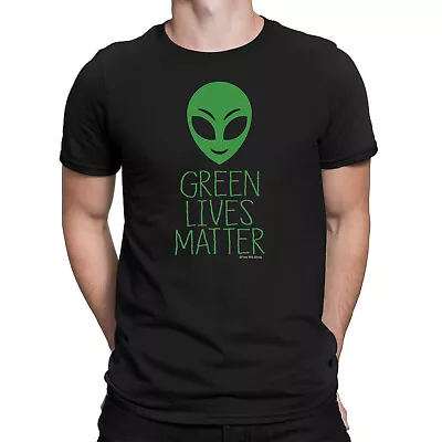 Mens UFO T-Shirt Aliens Green Lives Matter Organic Tee Funny Space Gift Xmas • £8.95