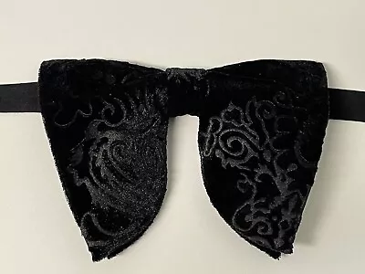 Oversized Black Velvet Paisley Bow Tie Vintage Style 70`s Wedding Prom Occasion • $30.39