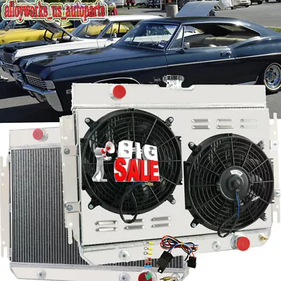 4 ROW RADIATOR+SHROUD FAN For 1963-1968 67 CHEVY IMPALA BELAIR CHEVELLE CAPRICE • $220.98