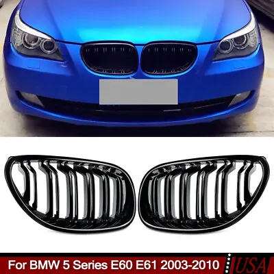 $29.59 • Buy For BMW E60 E61 528i 535i M5 2003-2010 Gloss Black Front Bumper Kidney Grille 2X